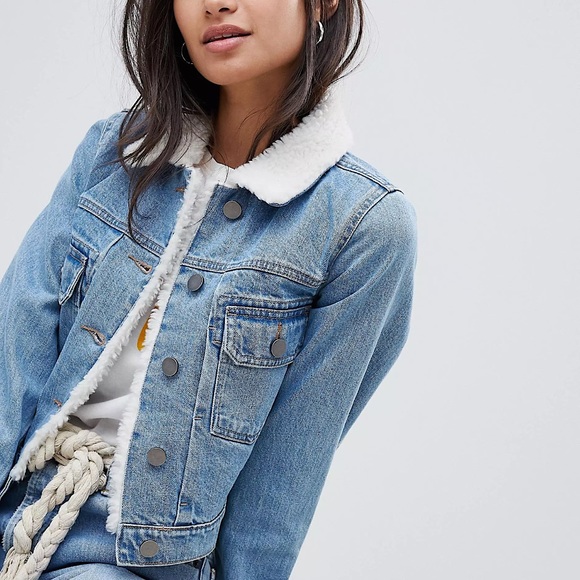 ASOS denim sherpa fleece collar jacket - Picture 4 of 12